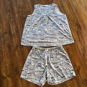 Gray and Pink Coffee Print Pajama Set